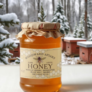 Honeybee Honeycomb Pure Local Honey Yellow Food Label