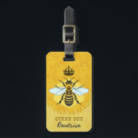 Honeybee Honeycomb Queen Bee Bumblebee Custom Name Luggage Tag<br><div class="desc">This sweet honeybee luggage tag shows a cute bee over a light, bright honeycomb background, with a bee pattern on the back. The yellow and black bees have gossamer white-blue wings that are spread out like they're ready to fly. The background is a pretty golden beehive honeycomb pattern. Below that,...</div>