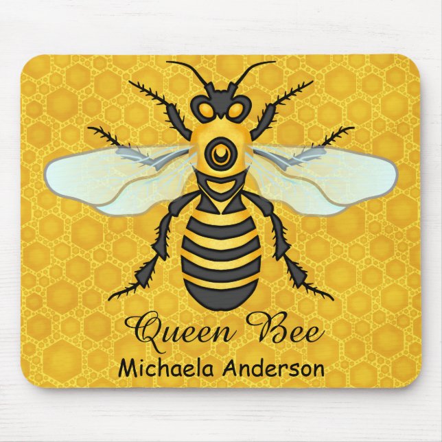 Honeybee Honeycomb Queen Bee Personalised Name Mouse Mat (Front)