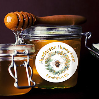 Honeybee in Wreath Honey Business Promotional Classic Round Sticker