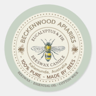Honeybee Label Yellow Beekeeper Apiary Sage Border