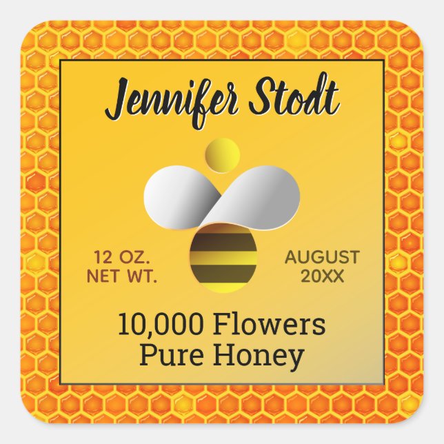 Honeybee Logo Signature Series Amber Gold Square Sticker (Front)