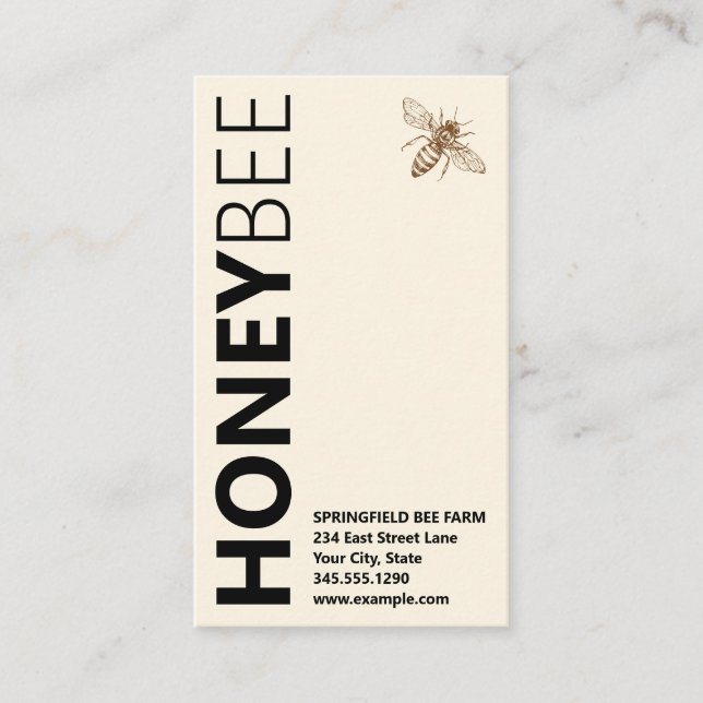 HONEYBee Logo Vertical Typography Ivory White  Business Card (Front)