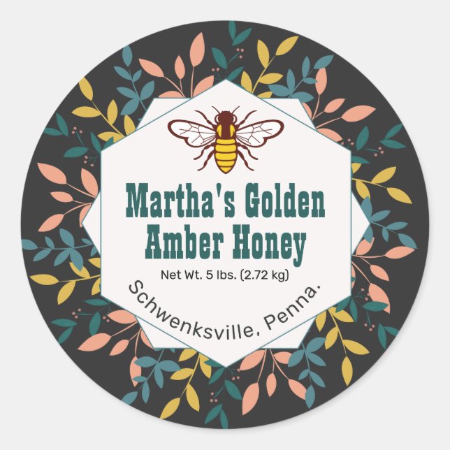 Honeybee Logo Wreath Black Honey Jar Stickers (Front)