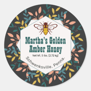 Honeybee Logo Wreath Black Honey Jar Stickers
