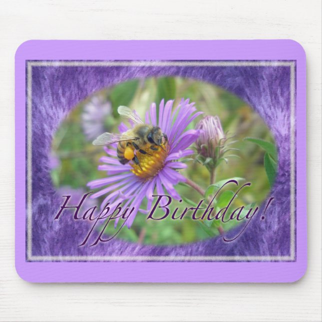 Honeybee on Asters Birthday Coordinating Items Mouse Mat (Front)
