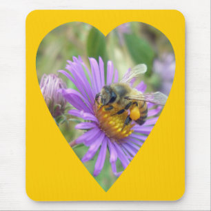 Honeybee on Fall Asters Heart Mouse Mat