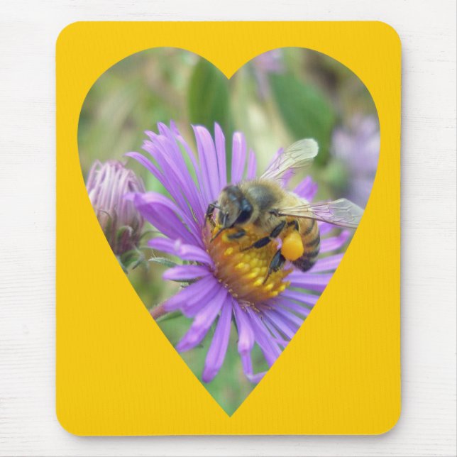 Honeybee on Fall Asters Heart Mouse Mat (Front)