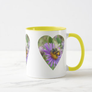 Honeybee on Fall Asters Heart Mug