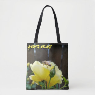 Honeybee on Yellow and Pink Flowers Tote Bag