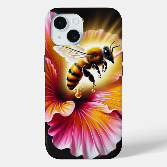 Honeybee Pollinating a Blooming Bright Hibiscus  Case-Mate iPhone Case (Back)