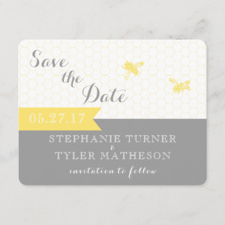 Honeybee Save the Date Card- Grey and Yellow