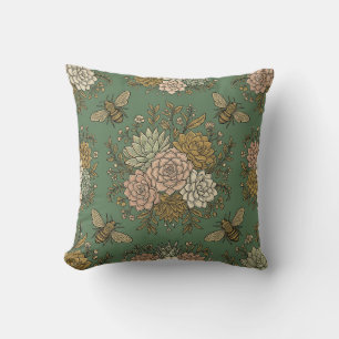 Honeybee Succulent Garden Throw Pillow