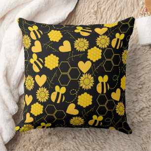 honeybee vintage sunflowers yellow floral cushion