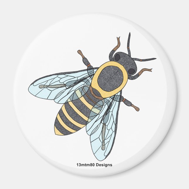 Honeybee (white) - Round Magnet (Front)