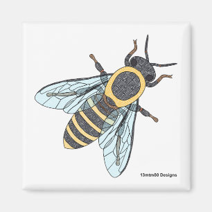 Honeybee (white) - Square Magnet