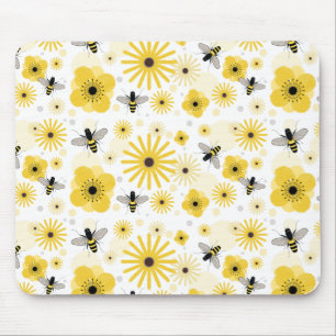 Honeybees Flowers & Polka Dots Mousepad