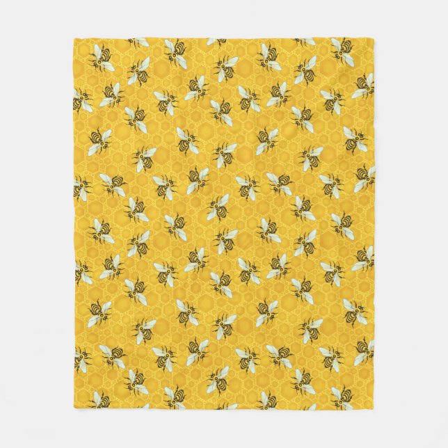 Honeybees Honeycomb Beehive Bee Nature Pattern Fleece Blanket (Front)