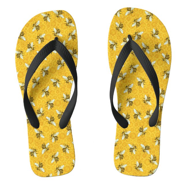 Honeybees Honeycomb Bumble Bee Hive Pattern Flip Flops (Footbed)