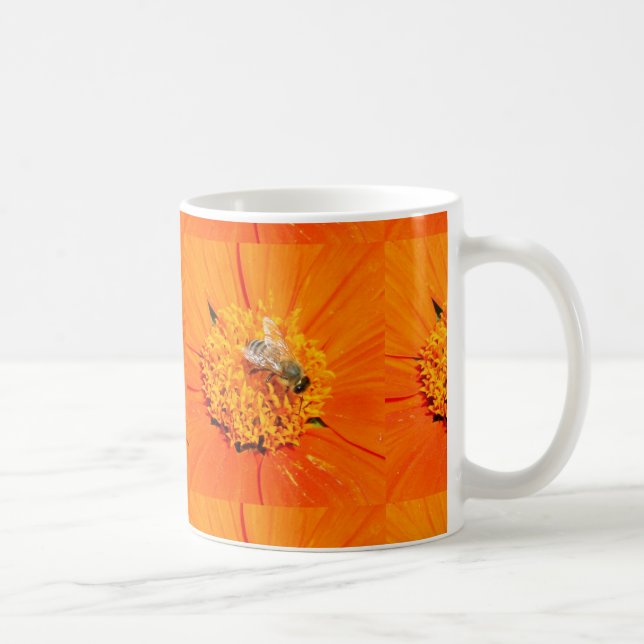 honeybees on orange flower mug (Right)