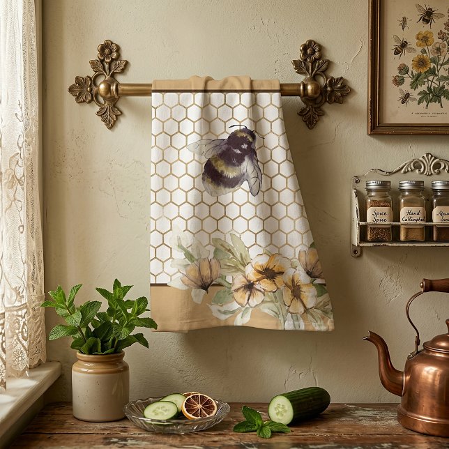 Honeycomb and bee floral tea towel (Creator Uploaded)