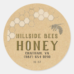 Honeycomb and Bee Honey Label Kraft