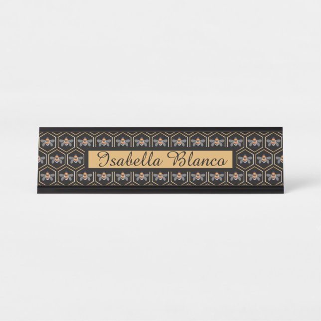 Honeycomb And Bees Desk Name Plate (Front)