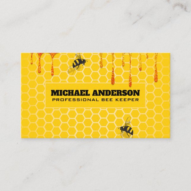Honeycomb and Bees | Dripping Honey Business Card (Front)