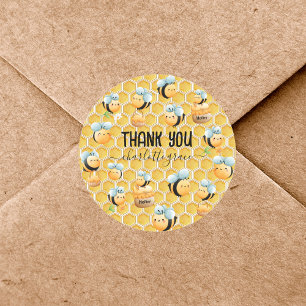 Honeycomb and Bees First Bee Birthday Thank You Classic Round Sticker