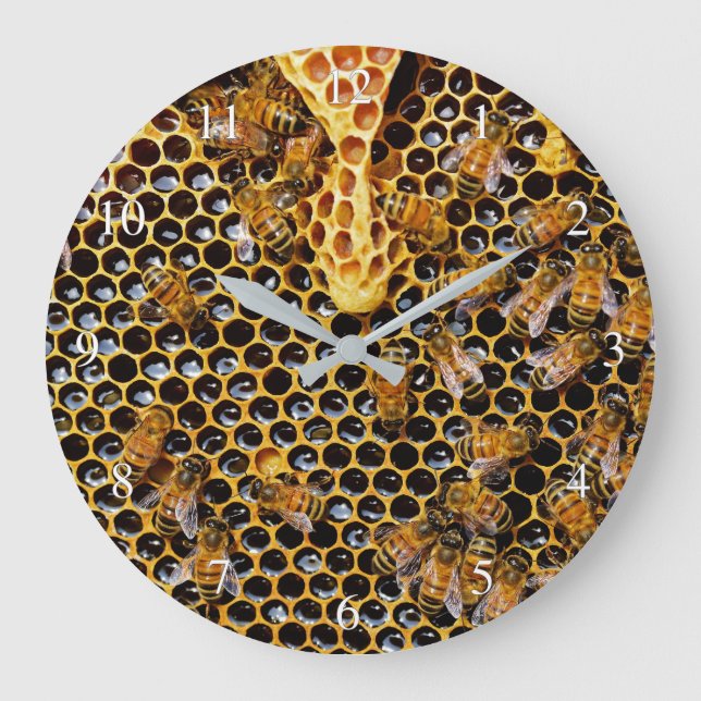 Honeycomb and Bees Small Numbers Large Clock (Front)