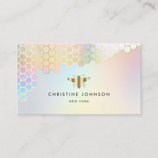 honeycomb and faux gold foil bee business card (Front)