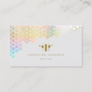 honeycomb and faux gold foil bee on grey business card