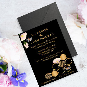 Honeycomb And Floral Wedding Invitation