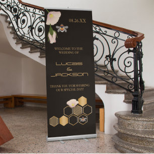 Honeycomb And Floral Wedding Retractable Banner