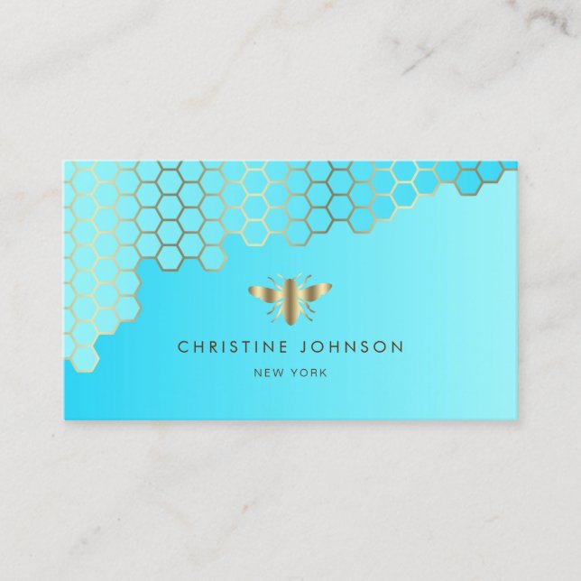 honeycomb aqua teal blue business card (Front)