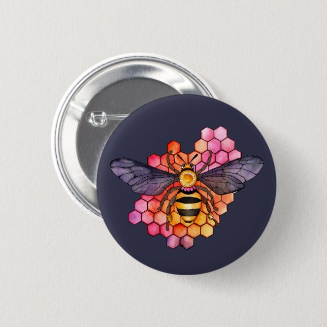 Honeycomb Bee 6 Cm Round Badge (Front & Back)