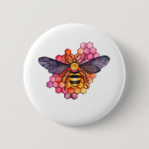 Honeycomb Bee 6 Cm Round Badge