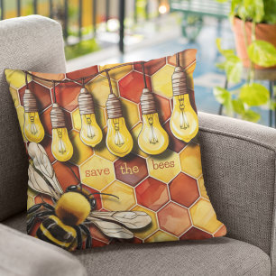 Honeycomb Bee and Garden String Lights Cushion