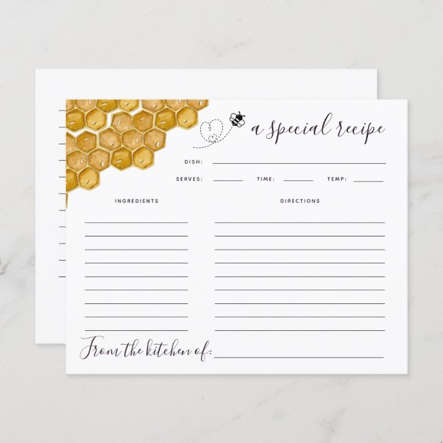 Honeycomb Bee Bridal Shower Recipe Card (Front/Back)