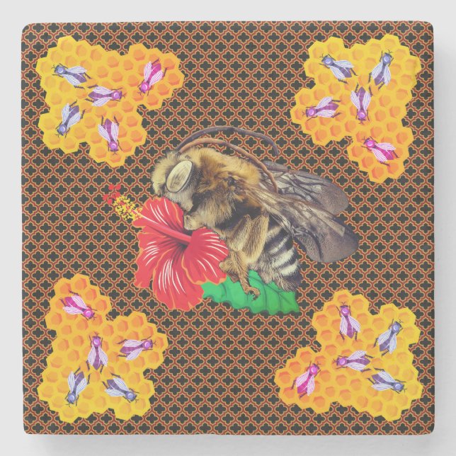 Honeycomb Bee Garden Stone Coaster (Front)