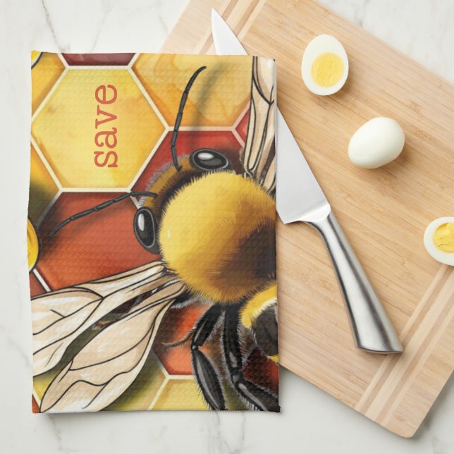 Honeycomb Bee In Gold | Maroon Tea Towel (Quarter Fold)
