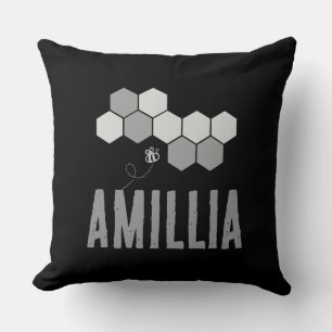 Honeycomb Bee Name Typography Design Cushion
