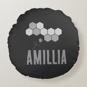 Honeycomb Bee Name Typography Design Round Cushion
