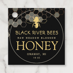 Honeycomb & Bee Raw Honey Jar Tag Black