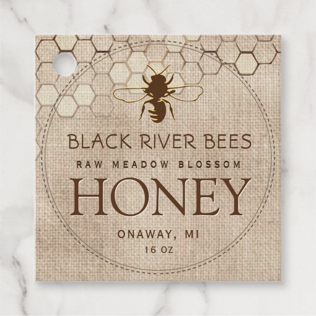 Honeycomb & Bee Raw Honey Jar Tag Natural (Front)