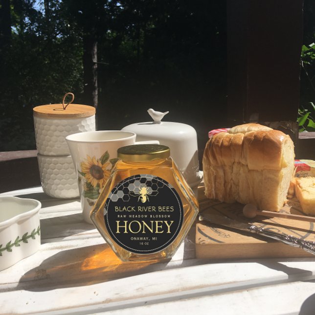 Honeycomb & Bee Raw Honey Label Black (Creator Uploaded)
