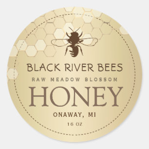 Honeycomb & Bee Raw Honey Label Gold Gradient
