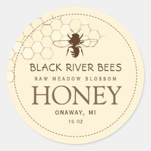 Honeycomb & Bee Raw Honey Label Ivory
