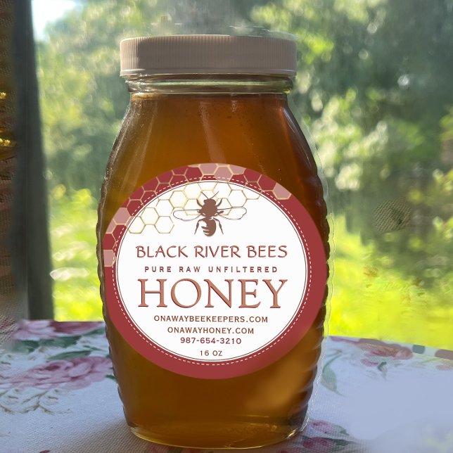Honeycomb & Bee Raw Honey Label Terracotta  (Creator Uploaded)