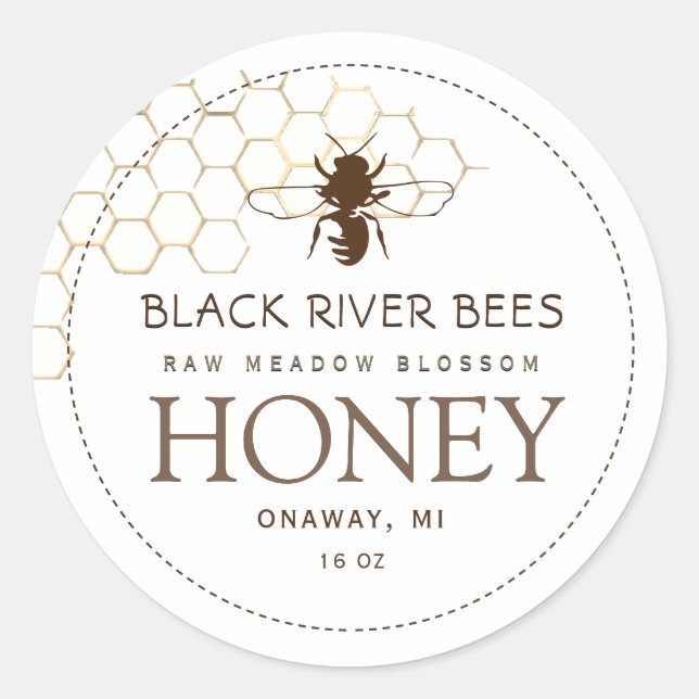 Honeycomb & Bee Raw Honey Label White (Front)